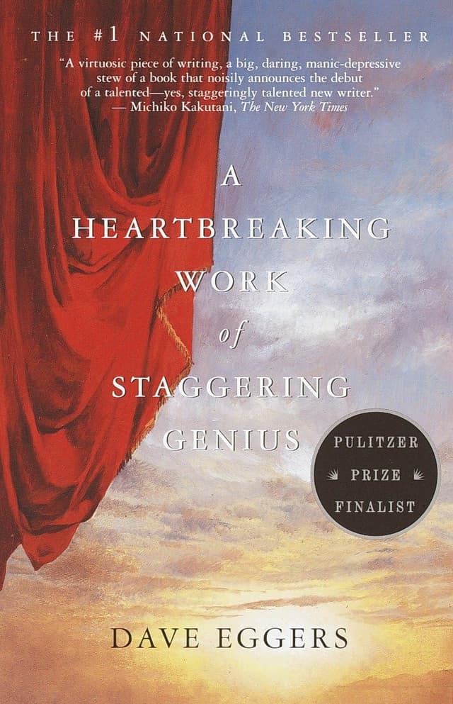 A Heartbreaking Work of Staggering Genius audiobook cover - In a dark Midwestern family room where a mother can’t rise from the couch and a little brother’s shoes thump in the dryer, a twenty-one-year-old son learns how grief turns into duty, comedy, panic—and a life that can’t go back.